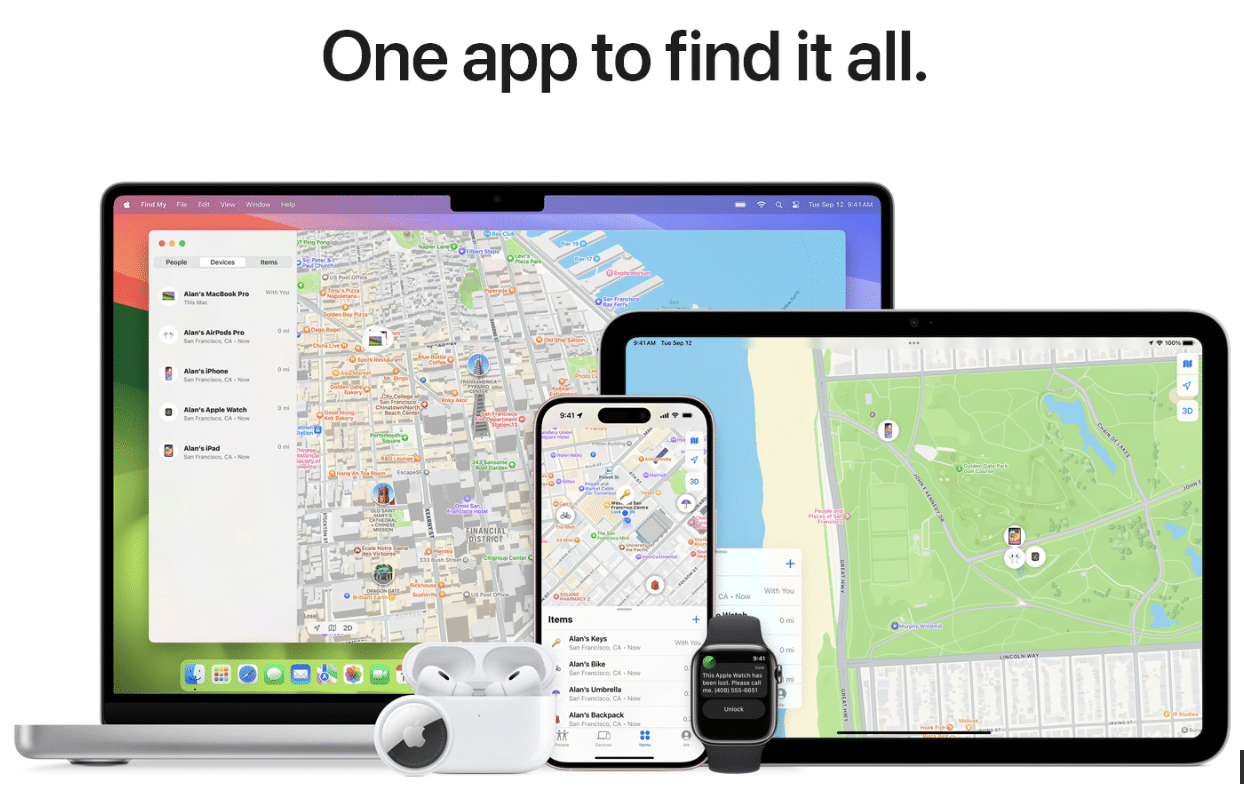 Screenshot of Apple’s Find My app from the Apple website (Image credit: Apple)