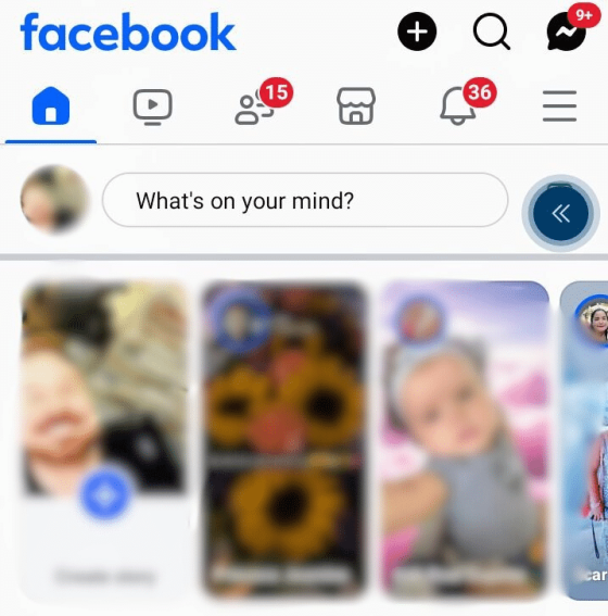 Screenshot showing Facebook home page on an Android device