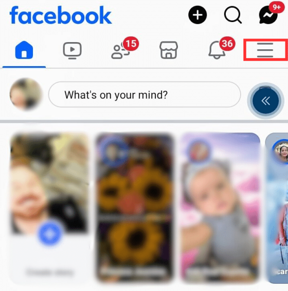 Screenshot showing the menu icon on Facebook