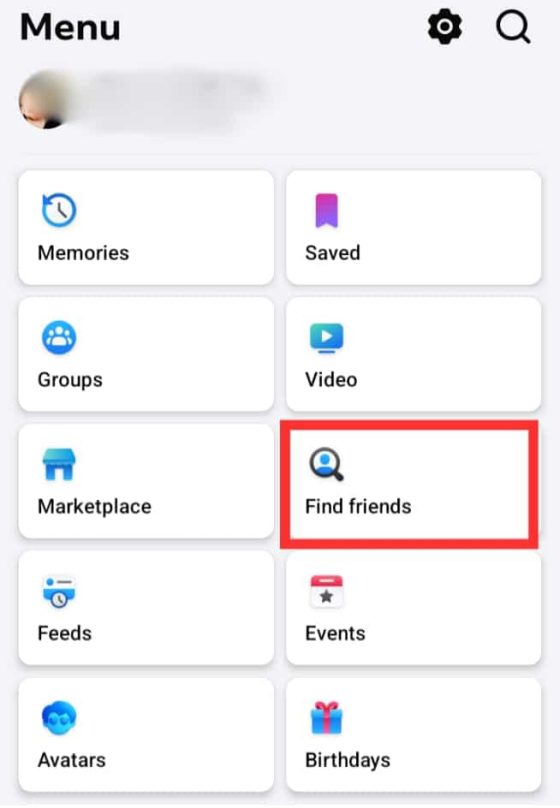 Screenshot showing Find Friends page on Facebook