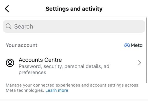 Instagram’s Settings and Activity menu