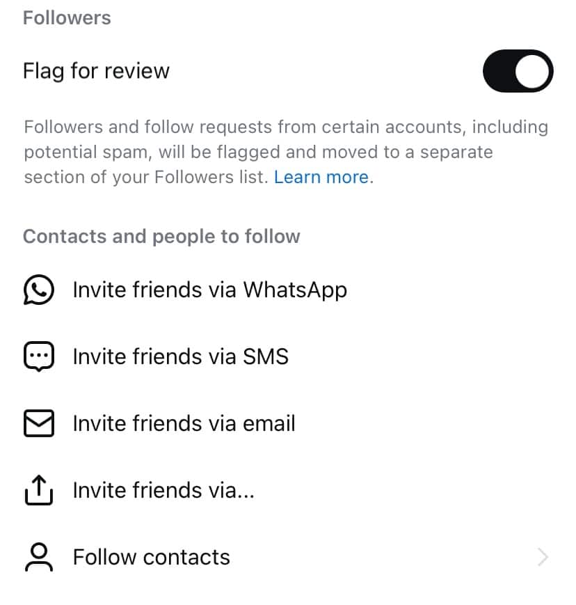 Screenshot showing the Follow Contacts button