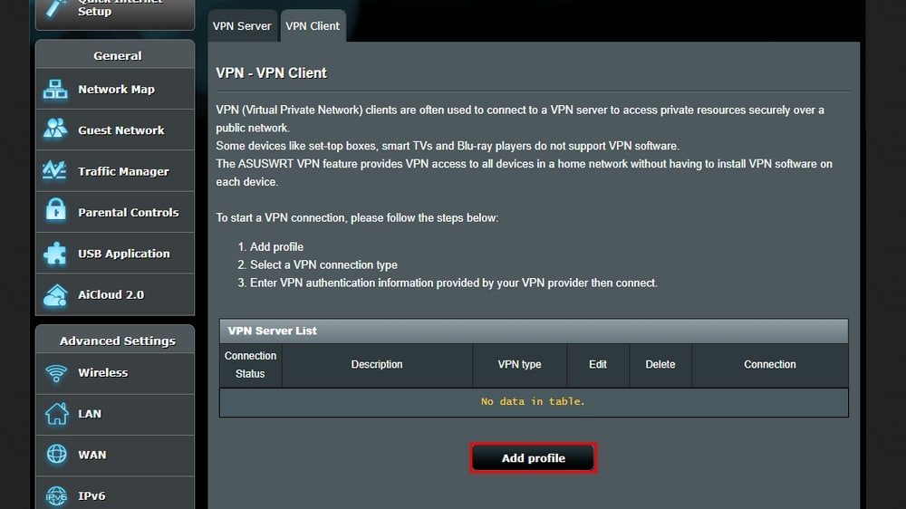 <strong>Add a VPN profile</strong>