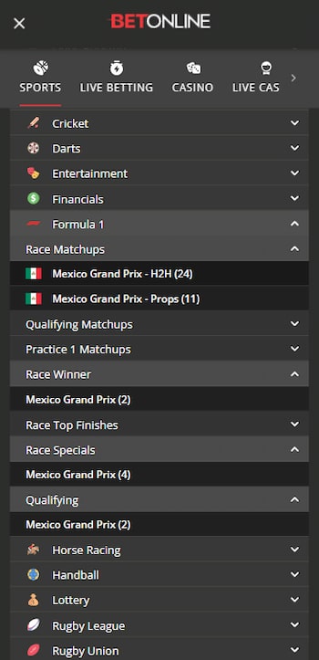 how to bet on formula 1 - betonline markets