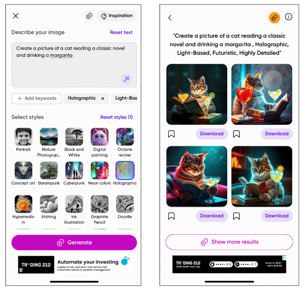 picsart ai image generation in app