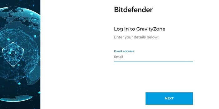 Bitdefender GravityZone log in screen