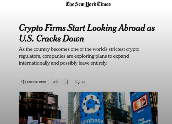 Crypto firms start looking abroad.