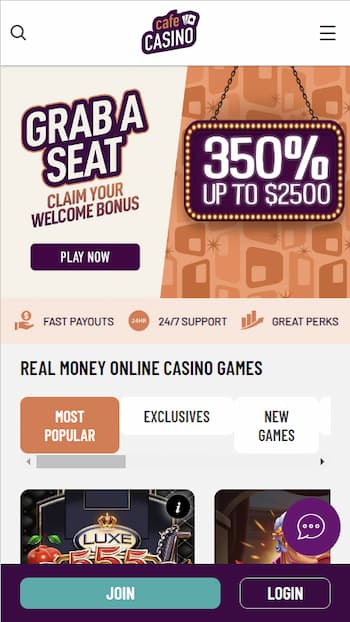Ignition Casino sister sites Cafe Casino homepage
