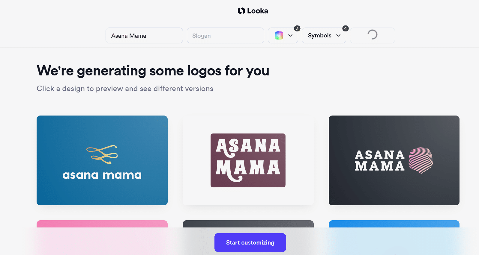 Looka AI logo output examples