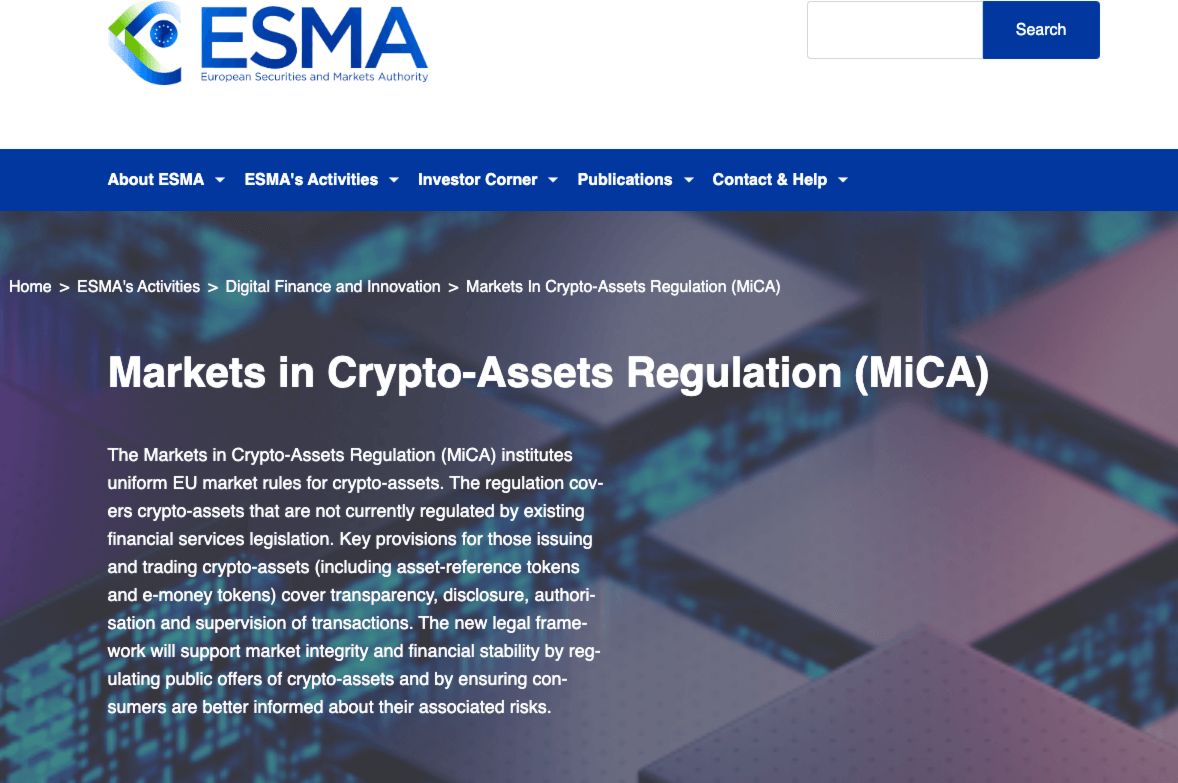 Europe’s comprehensive crypto regulation framework MiCA.
