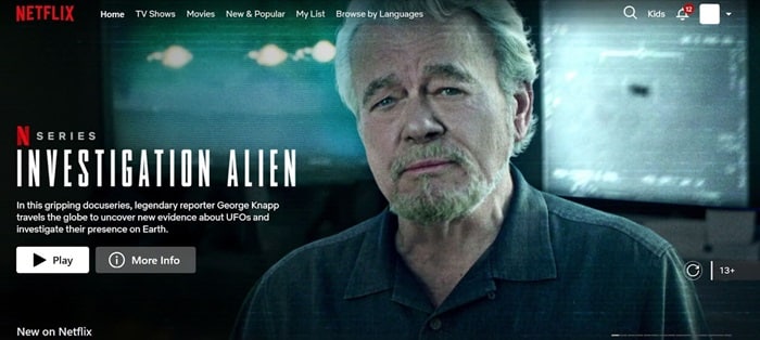 Netflix front page Investigation Alien