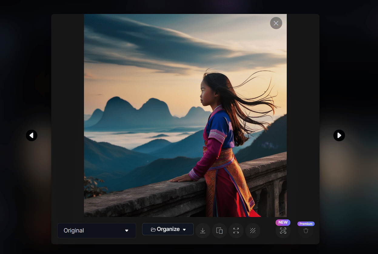 Output close up with edit options, upscale, expand etc.