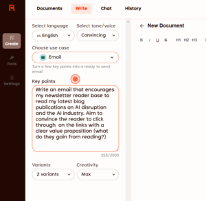 Rytr email prompt