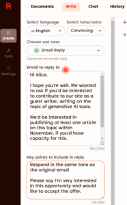 Rytr email response