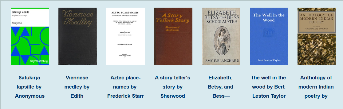 Some of our latest ebooks on Project Gutenberg.