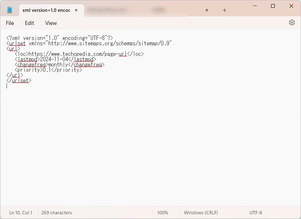 URL sitemap example