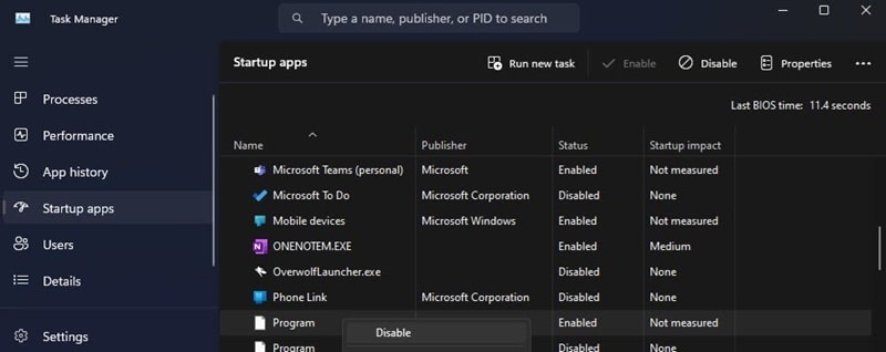 Windows Task Manager Startup Apps