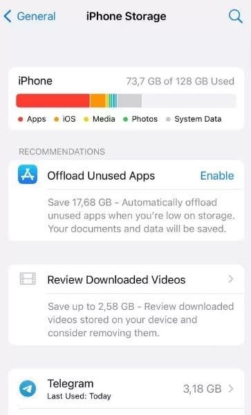 iPhone phone storage