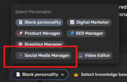 Simplified social media manager personality