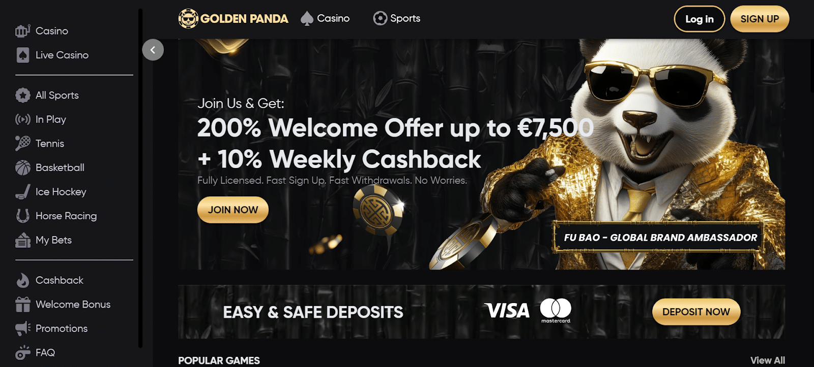 Golden Panda casino review on desktop