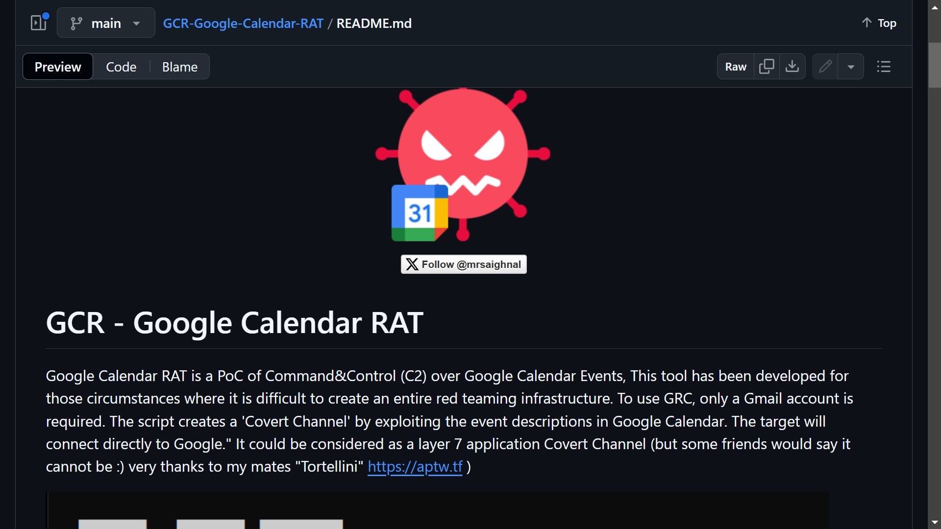 The Google Calendar RAT tool is available on GitHub and can be accessed and downloaded by anyone. 