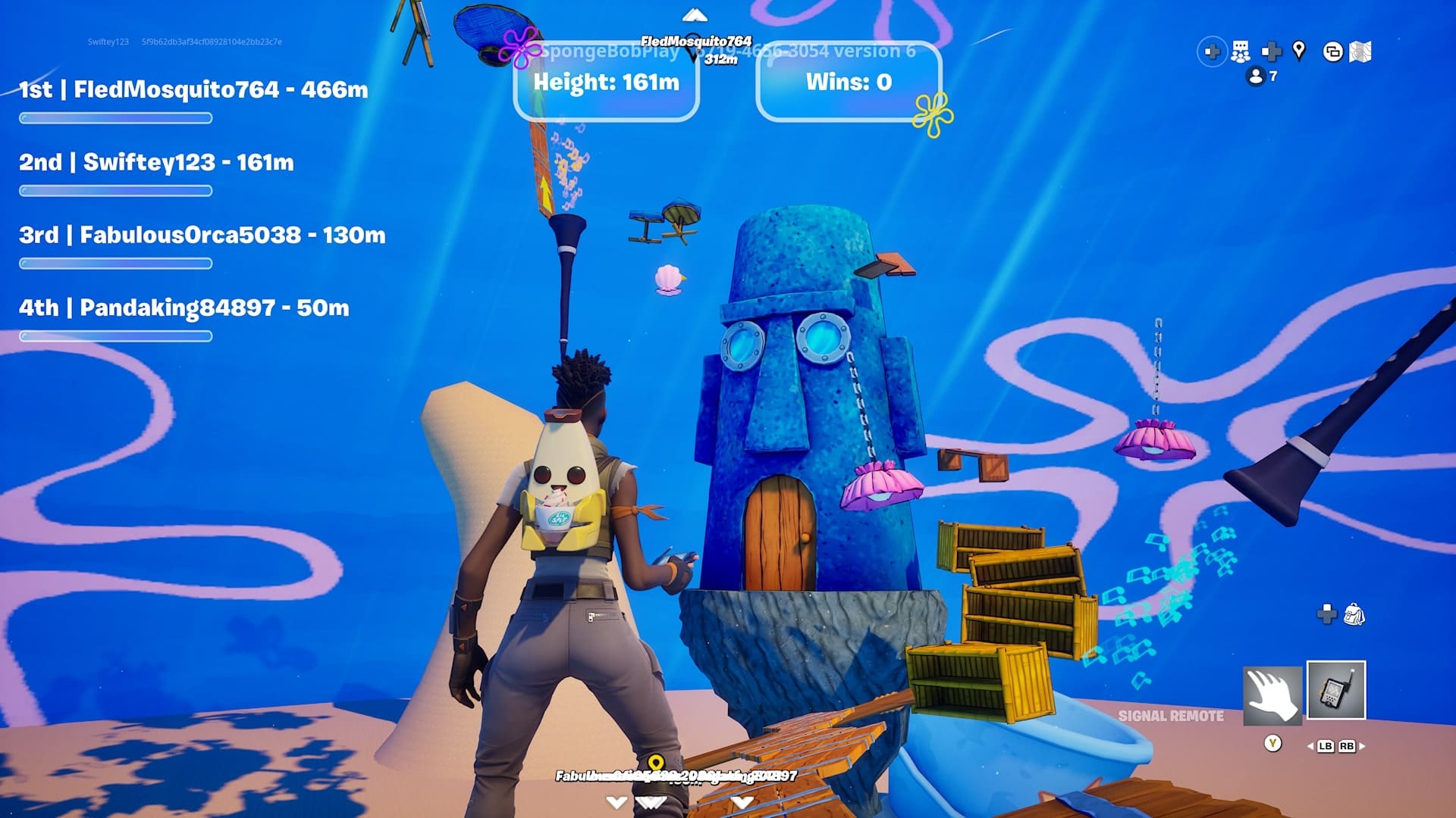 Players climb over Spongebob objects to reach the top.