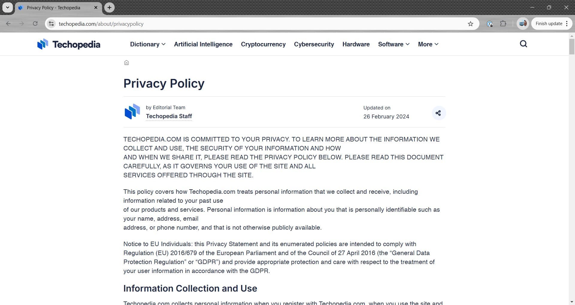 Techopedia privacy policy