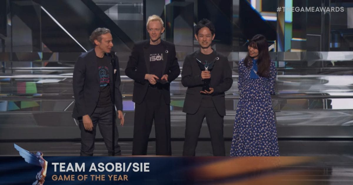 Team Asobi/SIE gives an acceptance speech at The Game Awards 2024. 