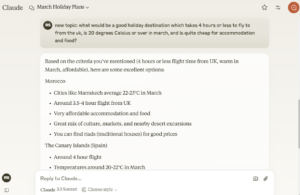 Claude Holiday Planning