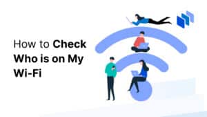 Illustration of people using laptops and mobile devices while sitting on a stylized Wi-Fi signal, representing connected users.