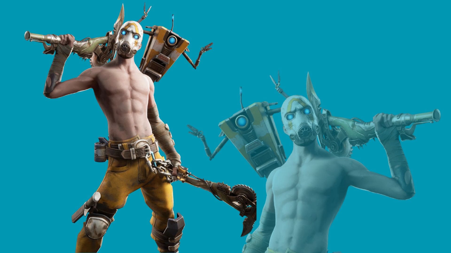 Psycho Bandit posing with Claptrap in the game.
