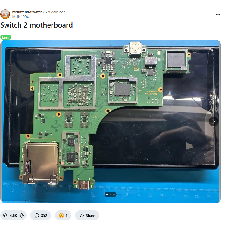 Nintendo Switch 2 motherboard leak