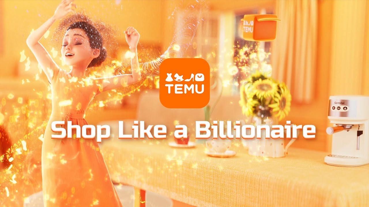 The Temu logo and slogan