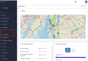 uMobix Location dashboard and WhatsApp tab