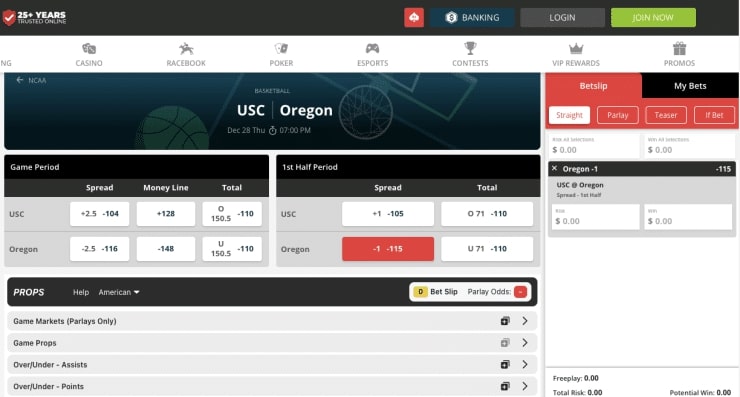 Betonline halftime bets