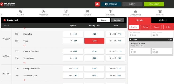 Betonline moneyline