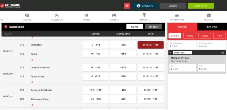 Betonline over/under odds