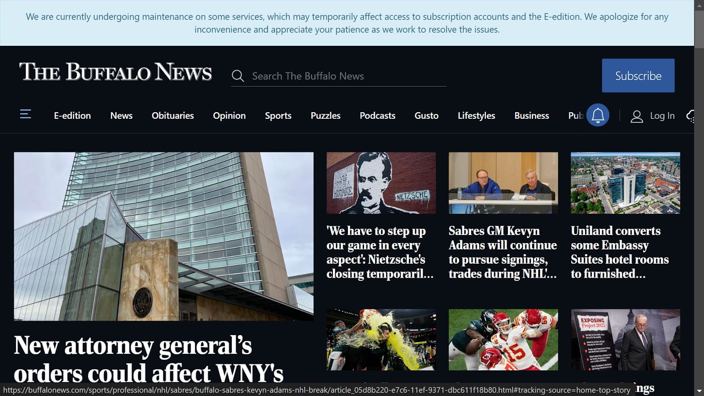 Buffalo News still showed disruption warnings on February 11. The website is one of many impacted by the attack