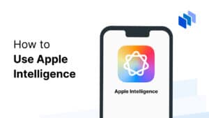 A smartphone displaying the "Apple Intelligence" app icon, alongside the text "How to Use Apple Intelligence."
