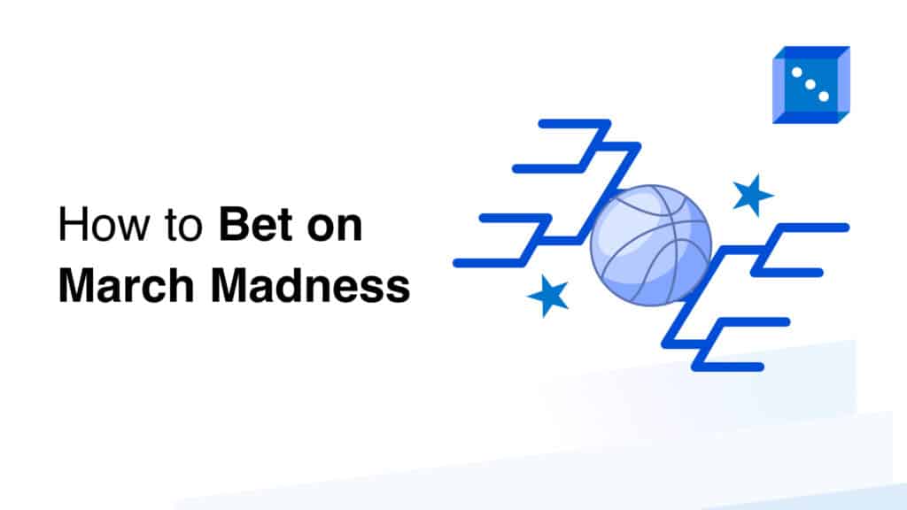Graphic titled 'How to Bet on March Madness' featuring a basketball and tournament bracket elements