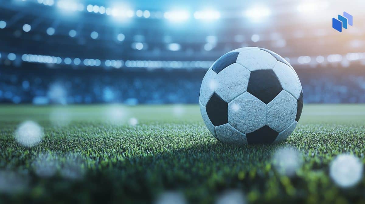 A soccer ball on a well-lit stadium field, representing teaser bets in sports betting, which allow adjusting point spreads for better odds.
