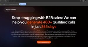 A promotional webpage for NovaLeadsAI offering B2B sales solutions, featuring a call-to-action for generating qualified sales calls.
