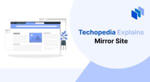 Illustration of a webpage displayed on a browser with a duplicate background, representing a mirror site, a replicated version of a primary website for backup or regional access