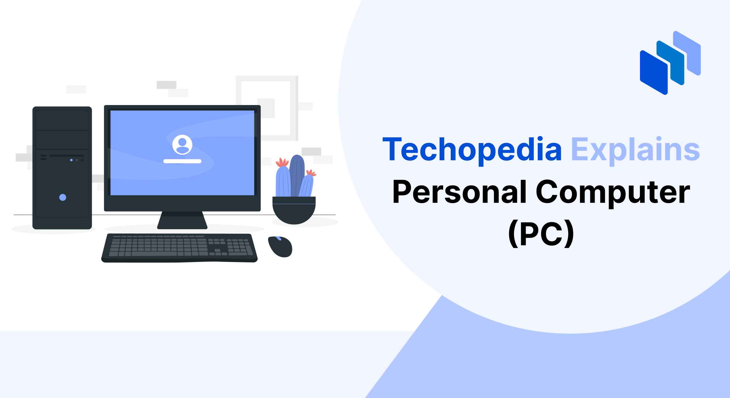 Illustration of a personal computer setup including a monitor, keyboard, mouse, and CPU, representing a standard PC.