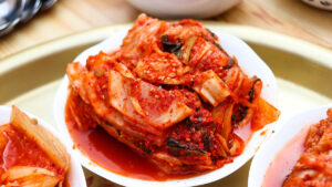 A bowl of kimchi, the national food of Korea.