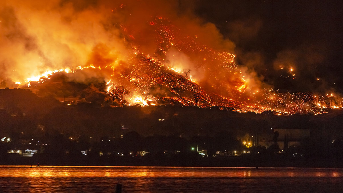 The 2018 'Holy Fire' on the shore of Lake Elsinore, California.