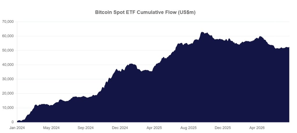 A graph showing Bitcoin Spot ETF Cumulative Flow since January 2024.